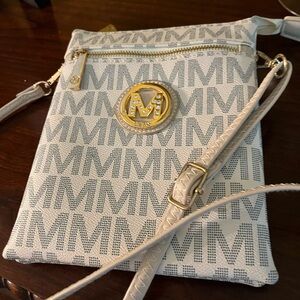 MKF Gaia Milan M Signature Crossbody by Mia K White and Goldtone Crossbody Bag